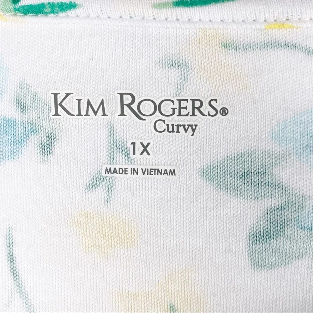 KIM ROGERS 100% Cotton Floral Polka Dot Bow Cuff Curvy Top 1X Casual Spring Boho - Picture 3 of 7